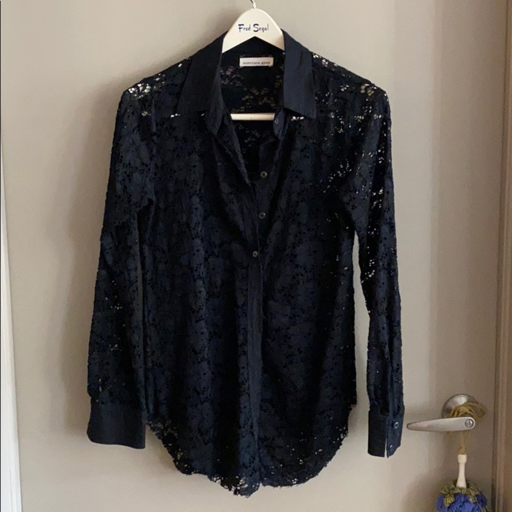 Morrison Grey Black Lace LS Button Down Shirt